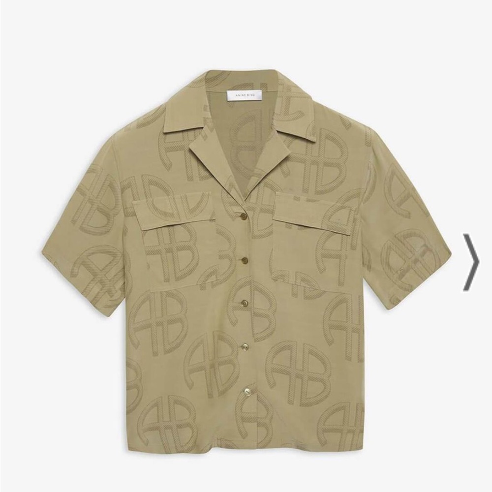 ANINE BING Austin Top - Celadon Monogram Print NWOT size small